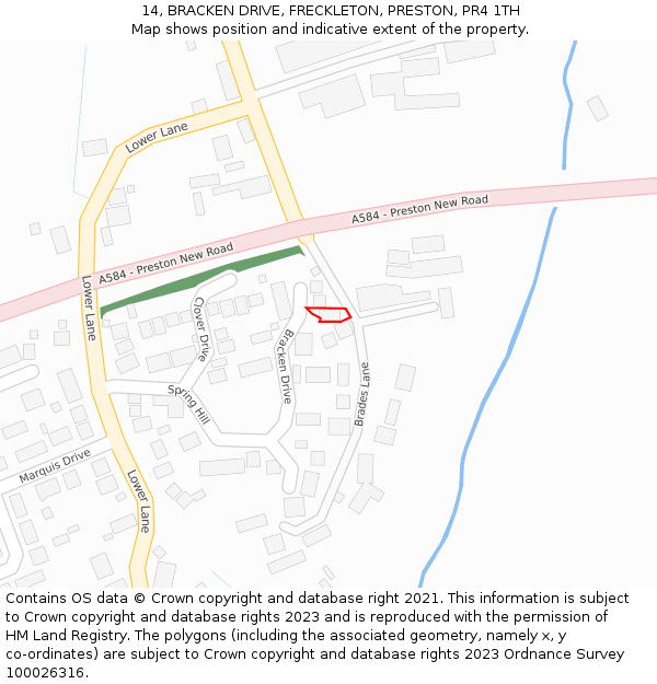 14, BRACKEN DRIVE, FRECKLETON, PRESTON, PR4 1TH: Location map and indicative extent of plot