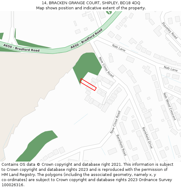 14, BRACKEN GRANGE COURT, SHIPLEY, BD18 4DQ: Location map and indicative extent of plot