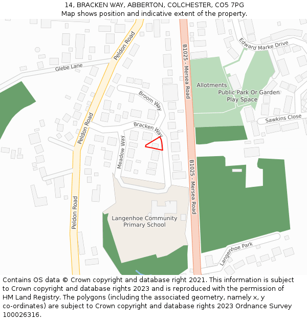 14, BRACKEN WAY, ABBERTON, COLCHESTER, CO5 7PG: Location map and indicative extent of plot