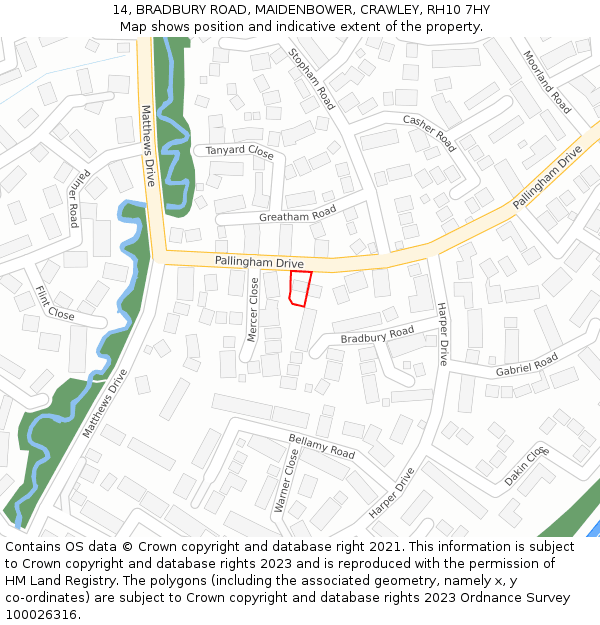 14, BRADBURY ROAD, MAIDENBOWER, CRAWLEY, RH10 7HY: Location map and indicative extent of plot