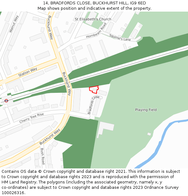 14, BRADFORDS CLOSE, BUCKHURST HILL, IG9 6ED: Location map and indicative extent of plot