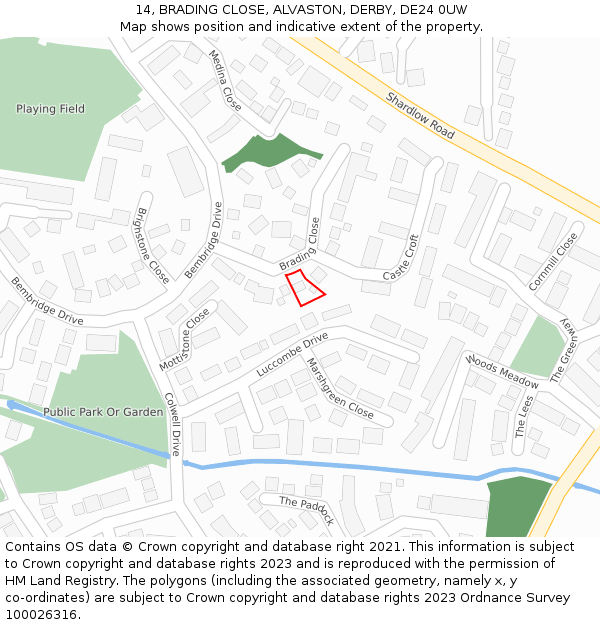 14, BRADING CLOSE, ALVASTON, DERBY, DE24 0UW: Location map and indicative extent of plot