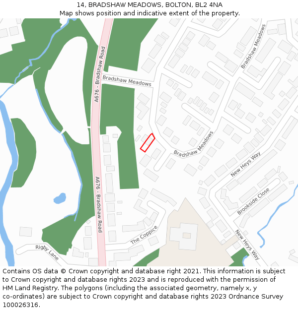 14, BRADSHAW MEADOWS, BOLTON, BL2 4NA: Location map and indicative extent of plot