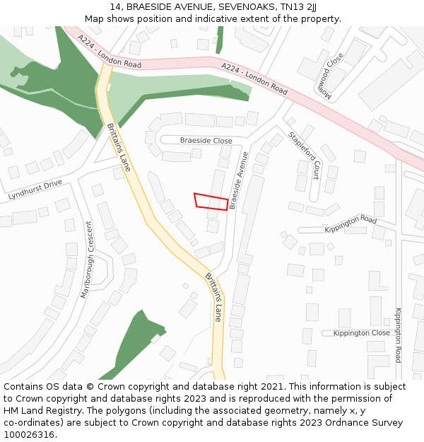 14, BRAESIDE AVENUE, SEVENOAKS, TN13 2JJ: Location map and indicative extent of plot