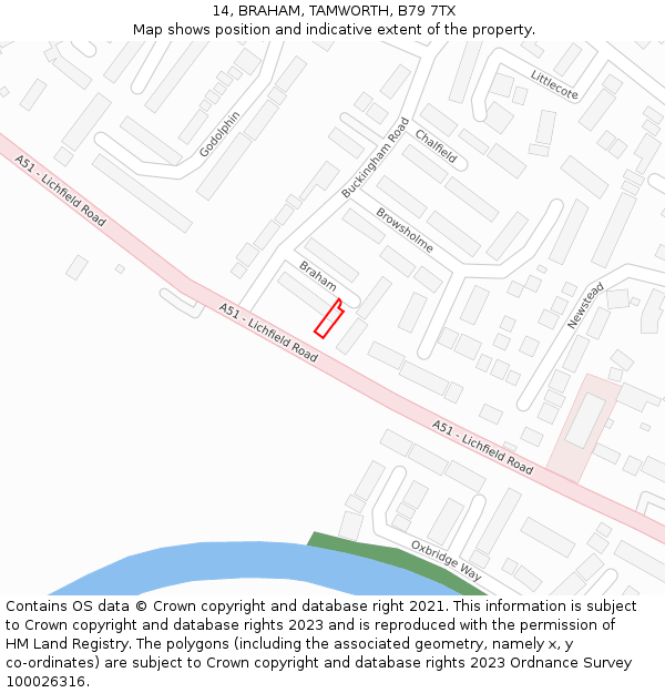14, BRAHAM, TAMWORTH, B79 7TX: Location map and indicative extent of plot