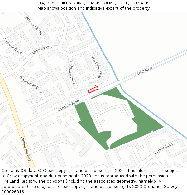 14, BRAID HILLS DRIVE, BRANSHOLME, HULL, HU7 4ZN: Location map and indicative extent of plot