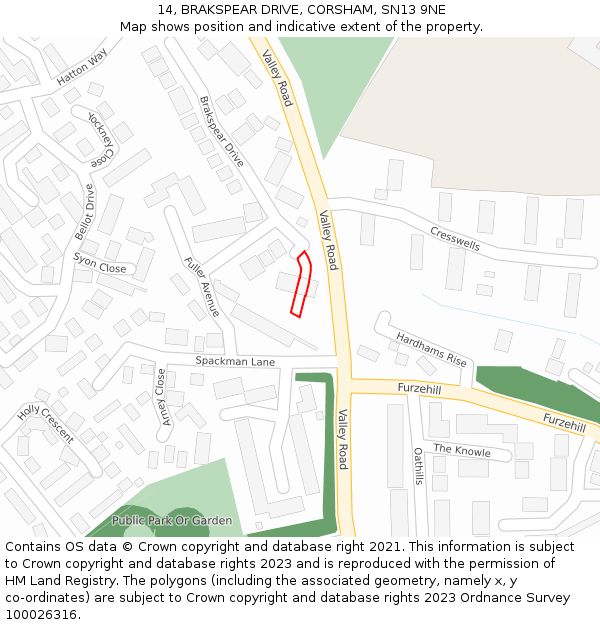 14, BRAKSPEAR DRIVE, CORSHAM, SN13 9NE: Location map and indicative extent of plot