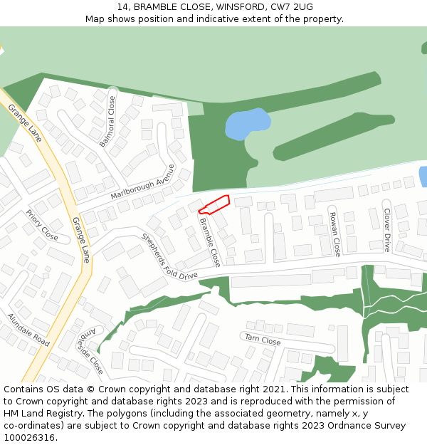 14, BRAMBLE CLOSE, WINSFORD, CW7 2UG: Location map and indicative extent of plot