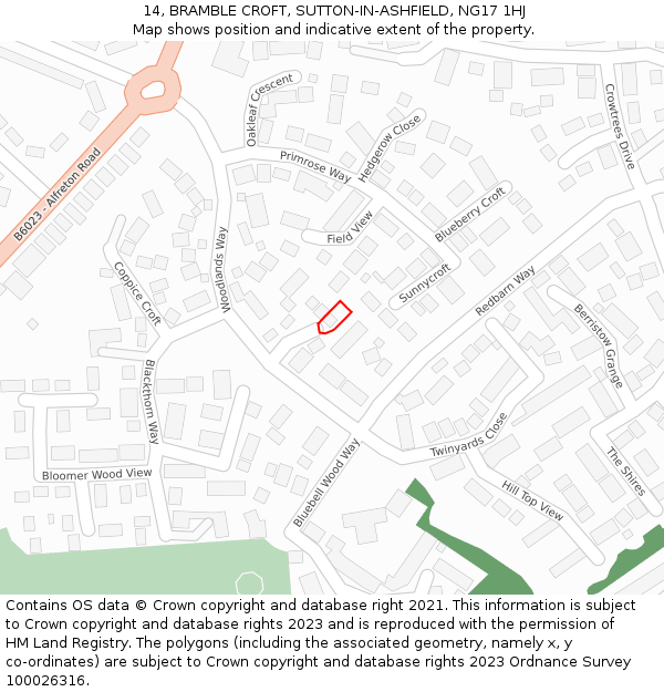 14, BRAMBLE CROFT, SUTTON-IN-ASHFIELD, NG17 1HJ: Location map and indicative extent of plot