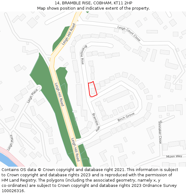 14, BRAMBLE RISE, COBHAM, KT11 2HP: Location map and indicative extent of plot