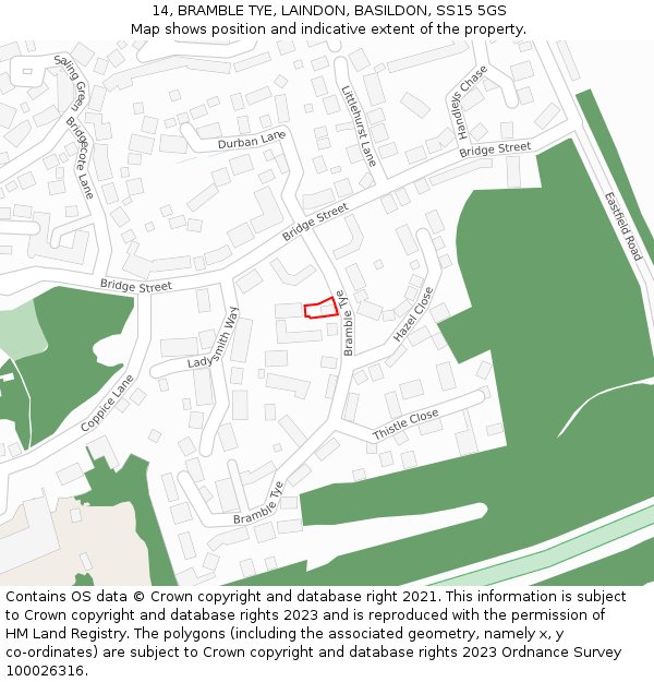 14, BRAMBLE TYE, LAINDON, BASILDON, SS15 5GS: Location map and indicative extent of plot