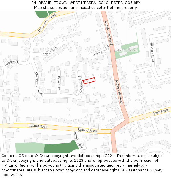 14, BRAMBLEDOWN, WEST MERSEA, COLCHESTER, CO5 8RY: Location map and indicative extent of plot