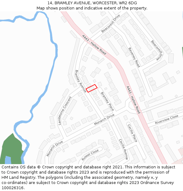 14, BRAMLEY AVENUE, WORCESTER, WR2 6DG: Location map and indicative extent of plot