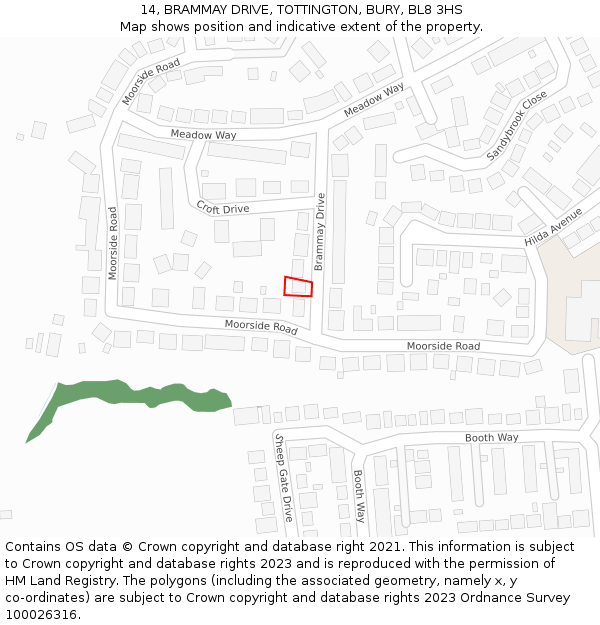 14, BRAMMAY DRIVE, TOTTINGTON, BURY, BL8 3HS: Location map and indicative extent of plot