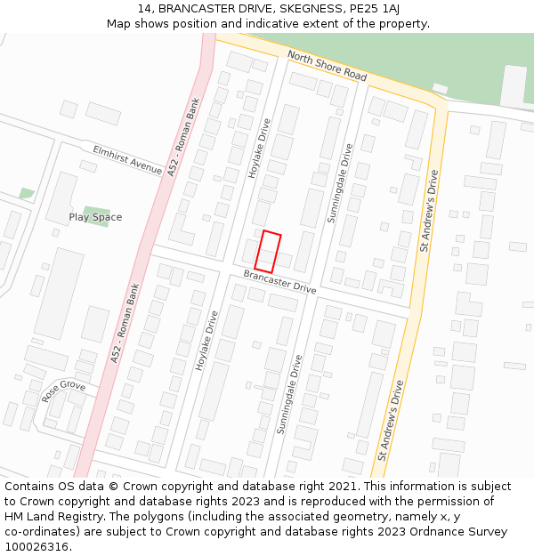 14, BRANCASTER DRIVE, SKEGNESS, PE25 1AJ: Location map and indicative extent of plot