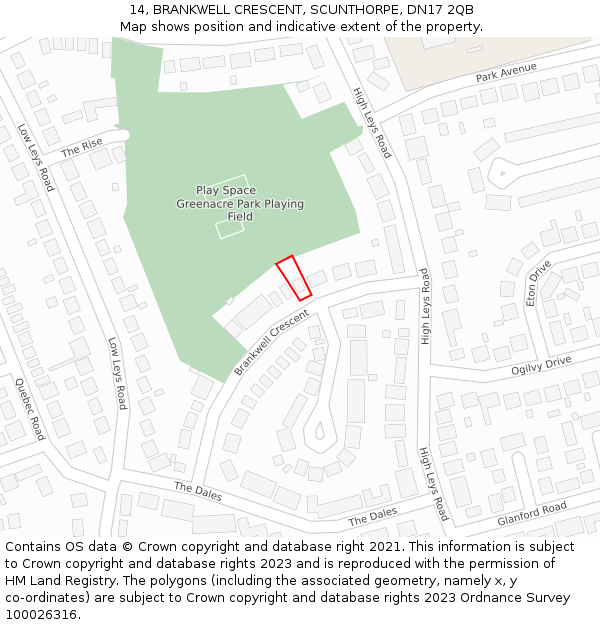 14, BRANKWELL CRESCENT, SCUNTHORPE, DN17 2QB: Location map and indicative extent of plot