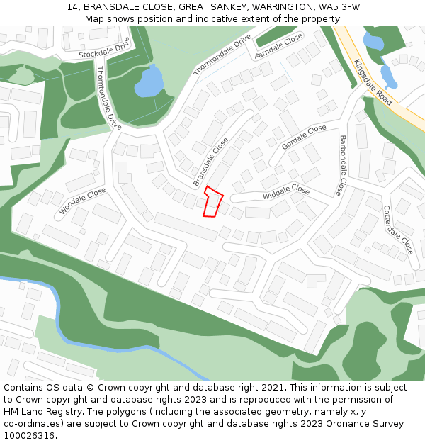 14, BRANSDALE CLOSE, GREAT SANKEY, WARRINGTON, WA5 3FW: Location map and indicative extent of plot