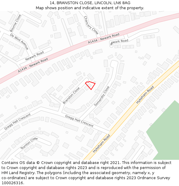 14, BRANSTON CLOSE, LINCOLN, LN6 8AG: Location map and indicative extent of plot