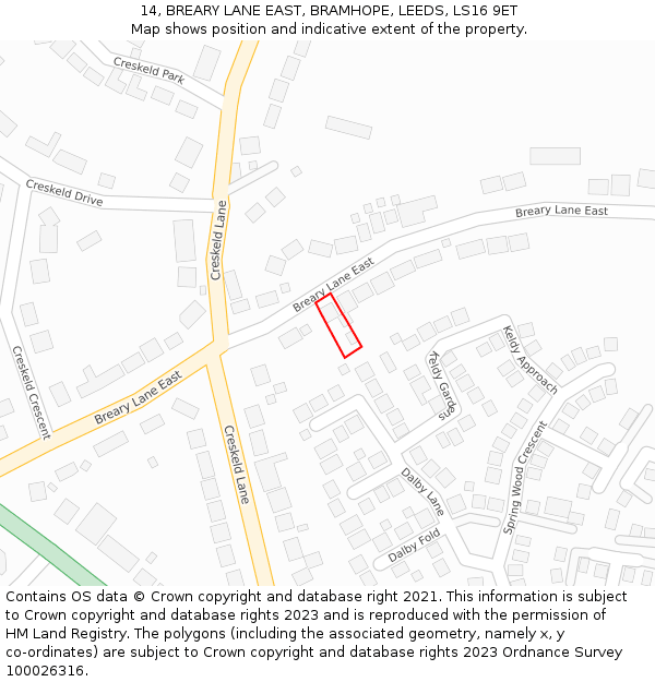 14, BREARY LANE EAST, BRAMHOPE, LEEDS, LS16 9ET: Location map and indicative extent of plot