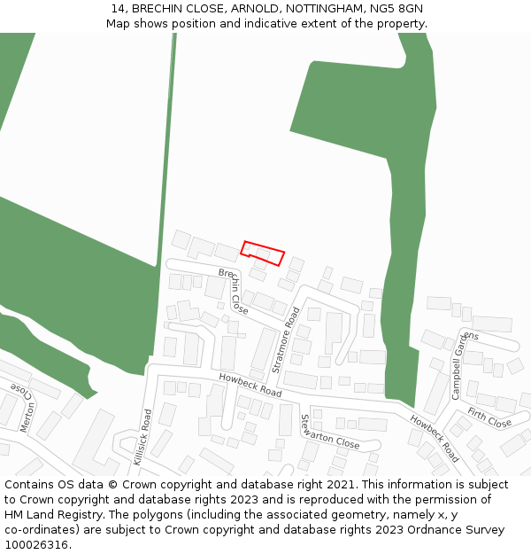 14, BRECHIN CLOSE, ARNOLD, NOTTINGHAM, NG5 8GN: Location map and indicative extent of plot