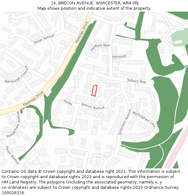 14, BRECON AVENUE, WORCESTER, WR4 0RJ: Location map and indicative extent of plot