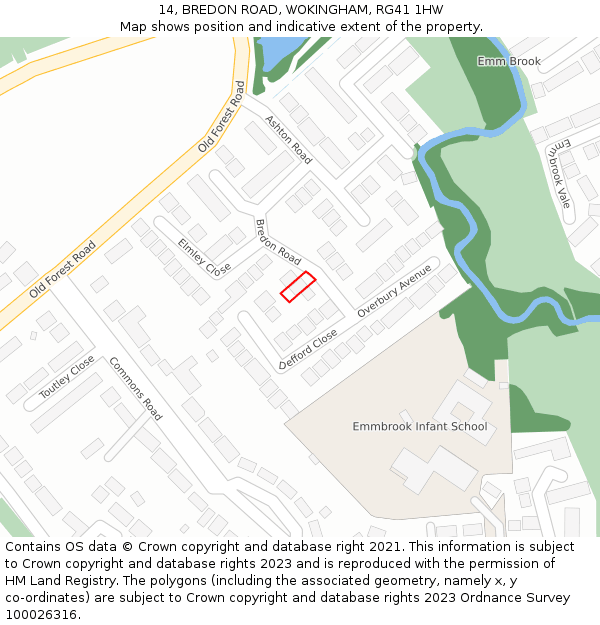 14, BREDON ROAD, WOKINGHAM, RG41 1HW: Location map and indicative extent of plot