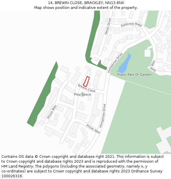 14, BREWIN CLOSE, BRACKLEY, NN13 6NX: Location map and indicative extent of plot