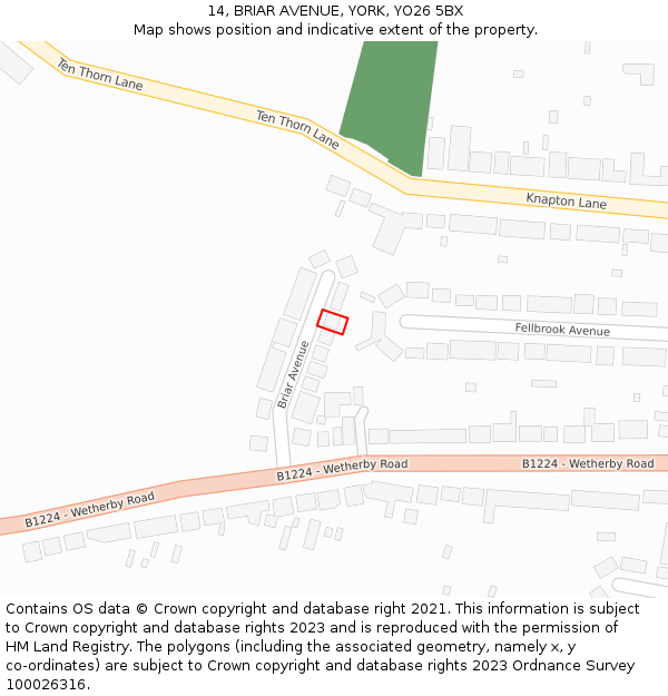 14, BRIAR AVENUE, YORK, YO26 5BX: Location map and indicative extent of plot