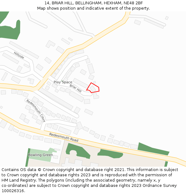 14, BRIAR HILL, BELLINGHAM, HEXHAM, NE48 2BF: Location map and indicative extent of plot