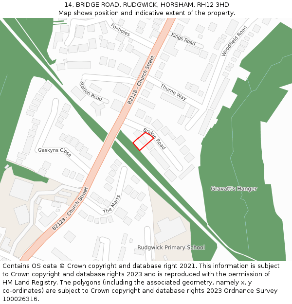 14, BRIDGE ROAD, RUDGWICK, HORSHAM, RH12 3HD: Location map and indicative extent of plot