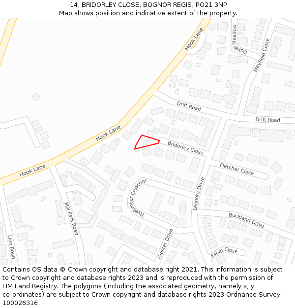 14, BRIDORLEY CLOSE, BOGNOR REGIS, PO21 3NP: Location map and indicative extent of plot