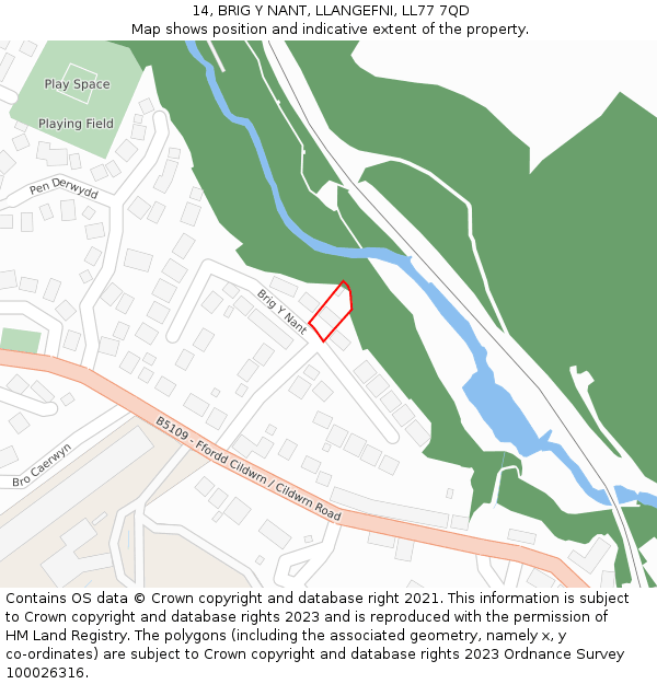 14, BRIG Y NANT, LLANGEFNI, LL77 7QD: Location map and indicative extent of plot