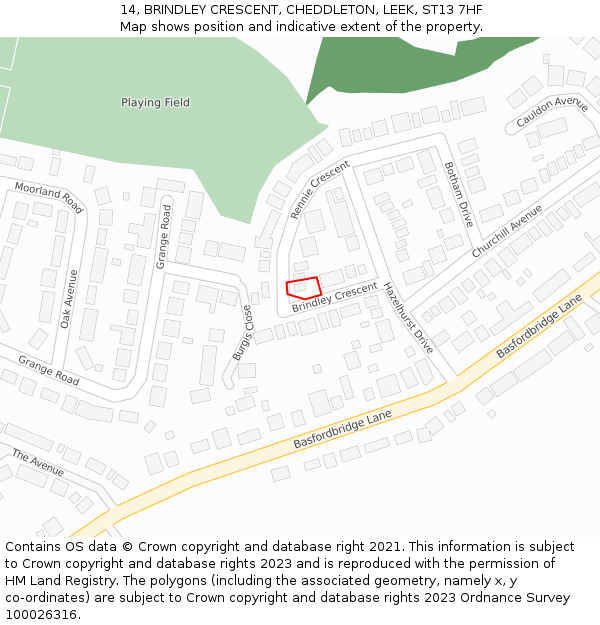 14, BRINDLEY CRESCENT, CHEDDLETON, LEEK, ST13 7HF: Location map and indicative extent of plot