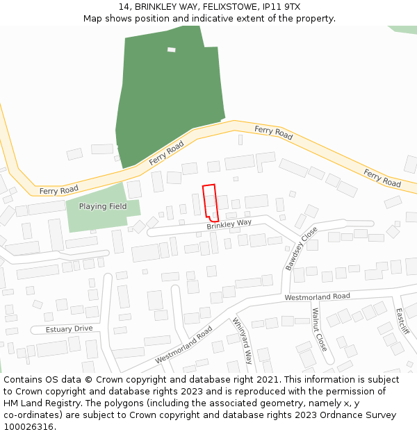 14, BRINKLEY WAY, FELIXSTOWE, IP11 9TX: Location map and indicative extent of plot