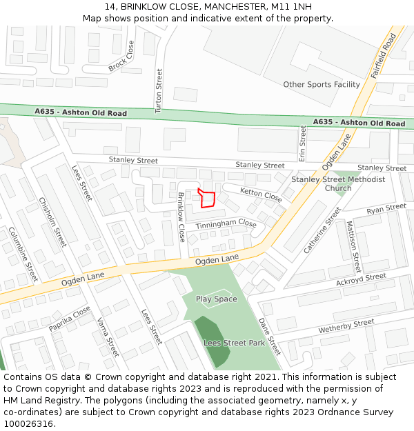 14, BRINKLOW CLOSE, MANCHESTER, M11 1NH: Location map and indicative extent of plot