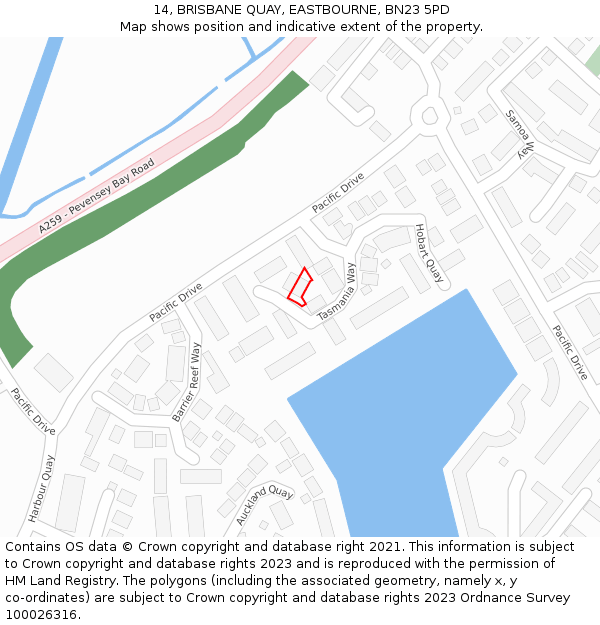 14, BRISBANE QUAY, EASTBOURNE, BN23 5PD: Location map and indicative extent of plot