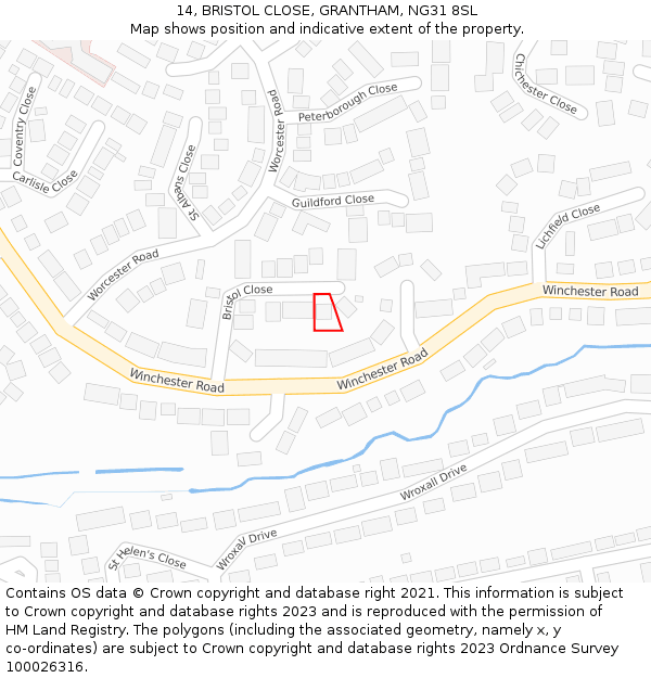 14, BRISTOL CLOSE, GRANTHAM, NG31 8SL: Location map and indicative extent of plot