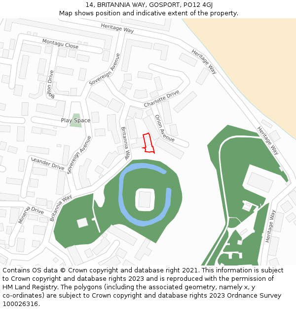 14, BRITANNIA WAY, GOSPORT, PO12 4GJ: Location map and indicative extent of plot