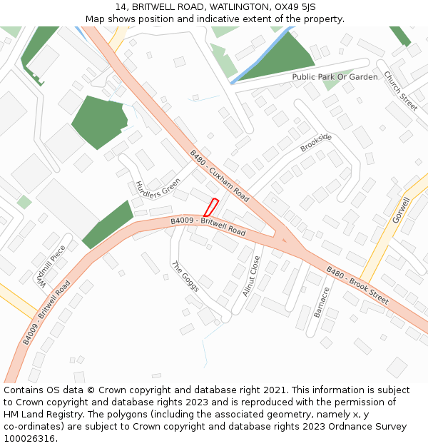 14, BRITWELL ROAD, WATLINGTON, OX49 5JS: Location map and indicative extent of plot