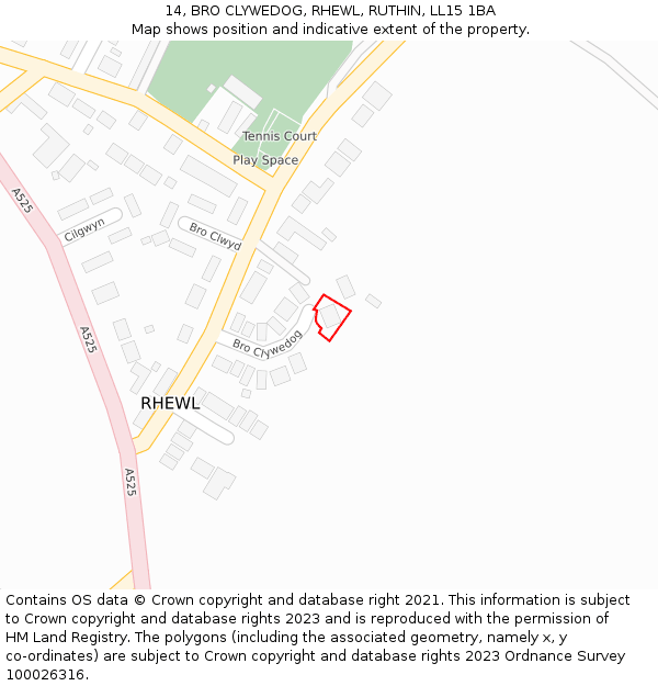 14, BRO CLYWEDOG, RHEWL, RUTHIN, LL15 1BA: Location map and indicative extent of plot