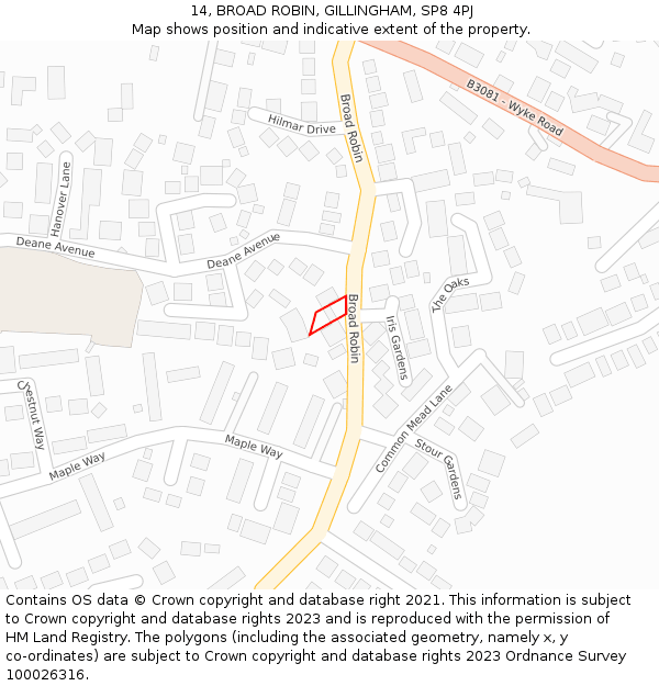 14, BROAD ROBIN, GILLINGHAM, SP8 4PJ: Location map and indicative extent of plot