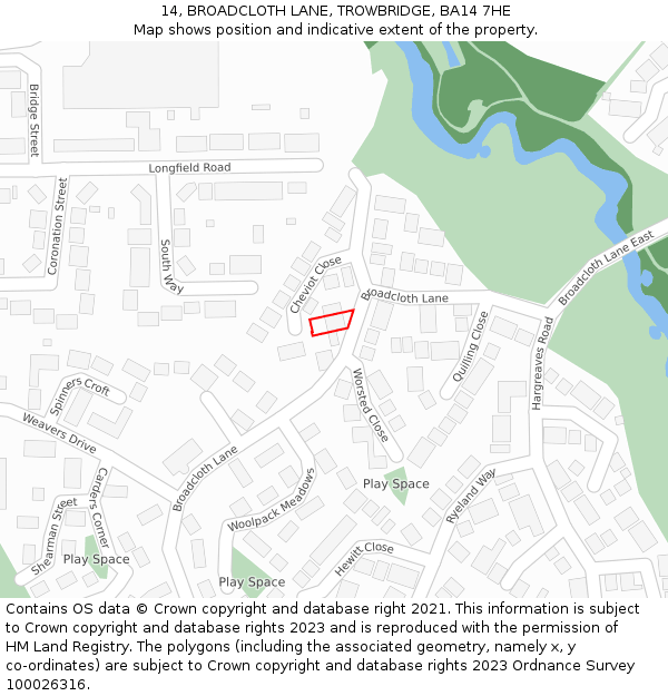 14, BROADCLOTH LANE, TROWBRIDGE, BA14 7HE: Location map and indicative extent of plot