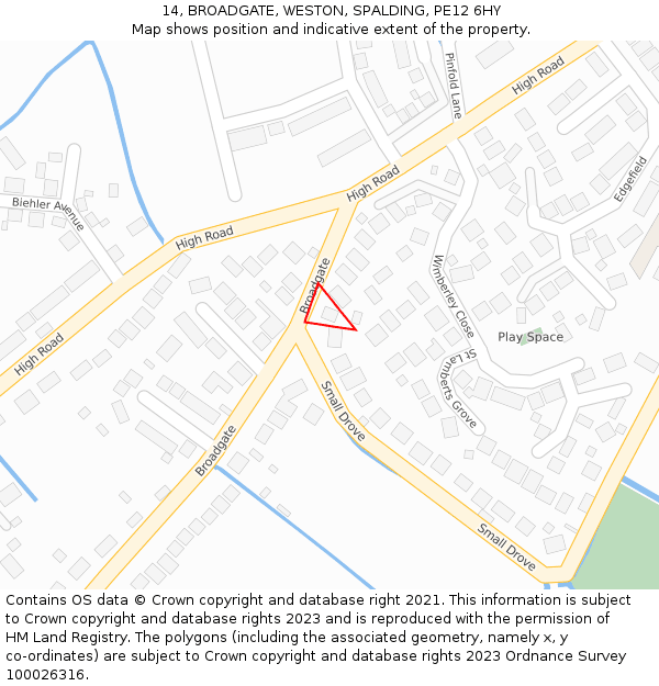 14, BROADGATE, WESTON, SPALDING, PE12 6HY: Location map and indicative extent of plot