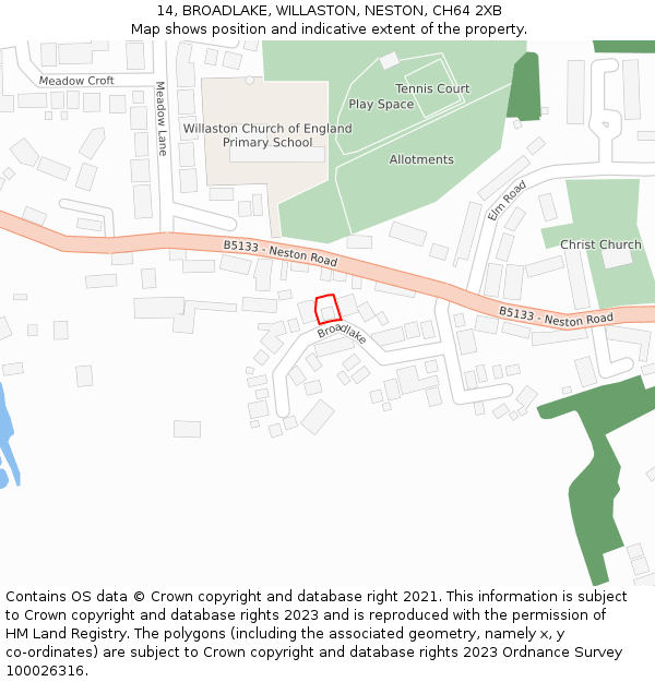 14, BROADLAKE, WILLASTON, NESTON, CH64 2XB: Location map and indicative extent of plot