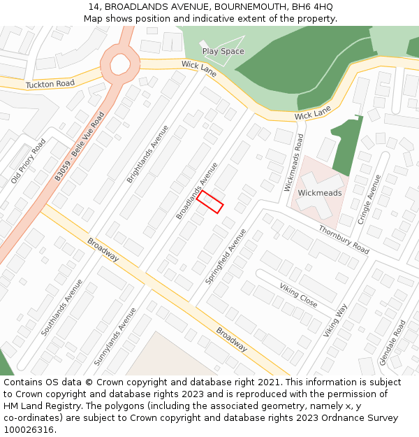 14, BROADLANDS AVENUE, BOURNEMOUTH, BH6 4HQ: Location map and indicative extent of plot