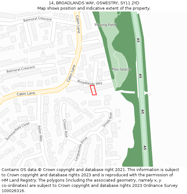 14, BROADLANDS WAY, OSWESTRY, SY11 2YD: Location map and indicative extent of plot