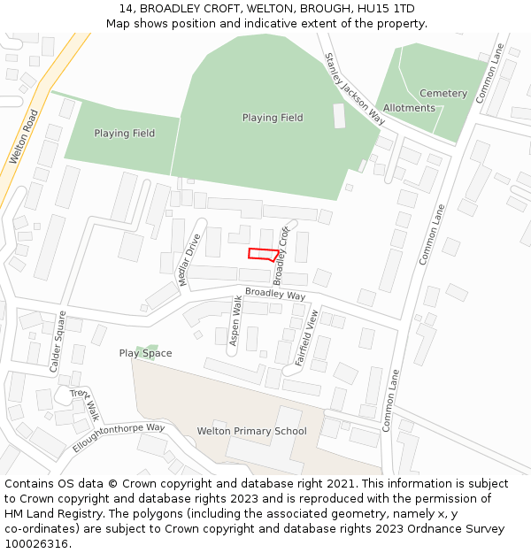 14, BROADLEY CROFT, WELTON, BROUGH, HU15 1TD: Location map and indicative extent of plot