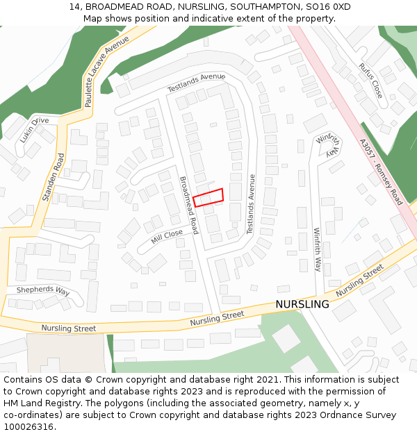 14, BROADMEAD ROAD, NURSLING, SOUTHAMPTON, SO16 0XD: Location map and indicative extent of plot