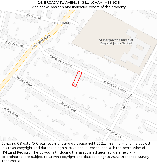 14, BROADVIEW AVENUE, GILLINGHAM, ME8 9DB: Location map and indicative extent of plot