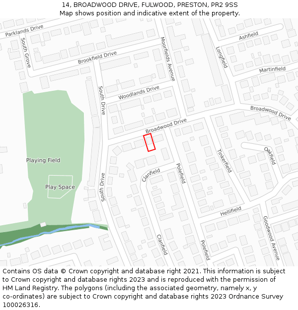 14, BROADWOOD DRIVE, FULWOOD, PRESTON, PR2 9SS: Location map and indicative extent of plot